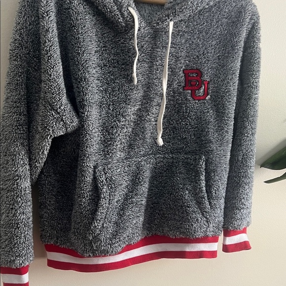 Gray BU Sherpa Hoodie with Red Accents - Picture 4 of 4